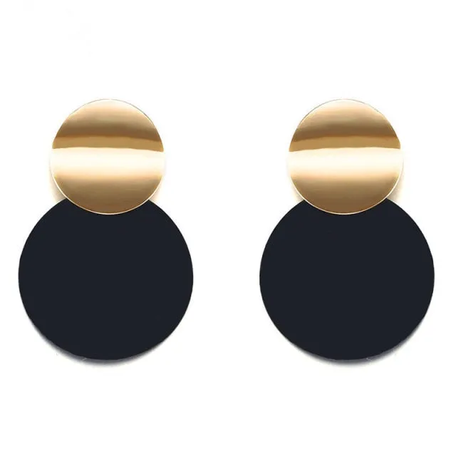 Korean Statement Black Acrylic Drop Earrings for Women 2019 Fashion Jewelry Vintage Geometric Gold Asymmetric Earring