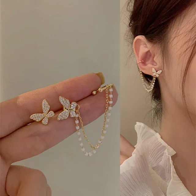 Long Dangle Earrings for Women 2021 Fashion Full Crystal Simulated Pearl Tassel Drop Earring Vintage Gold Brincos Jewelry