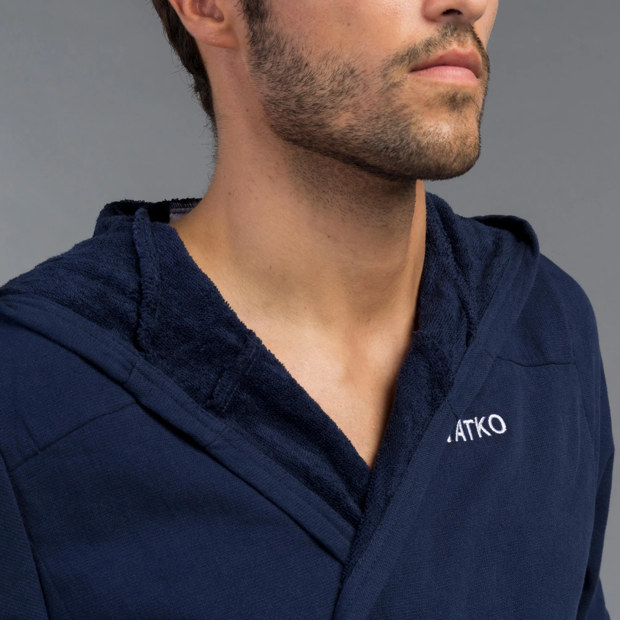 Men's organic cotton robe - dark blue WATKO, dark blue