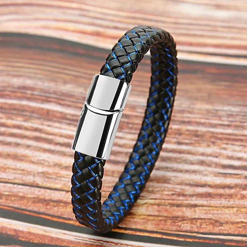 Mibrow Vintage Braided Leather Bracelet for Men Women Metal Magnetic Clasps Bracelets Punk Charm Men Fashion Jewelry