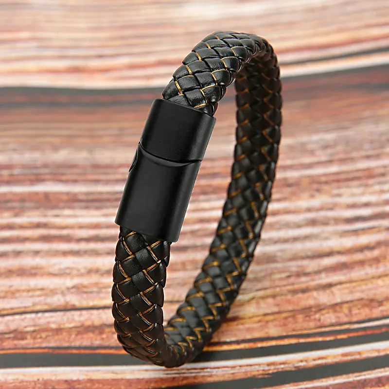 Mibrow Vintage Braided Leather Bracelet for Men Women Metal Magnetic Clasps Bracelets Punk Charm Men Fashion Jewelry