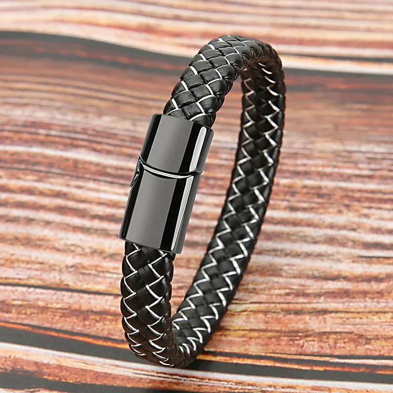 Mibrow Vintage Braided Leather Bracelet for Men Women Metal Magnetic Clasps Bracelets Punk Charm Men Fashion Jewelry