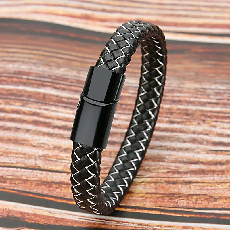 Mibrow Vintage Braided Leather Bracelet for Men Women Metal Magnetic Clasps Bracelets Punk Charm Men Fashion Jewelry