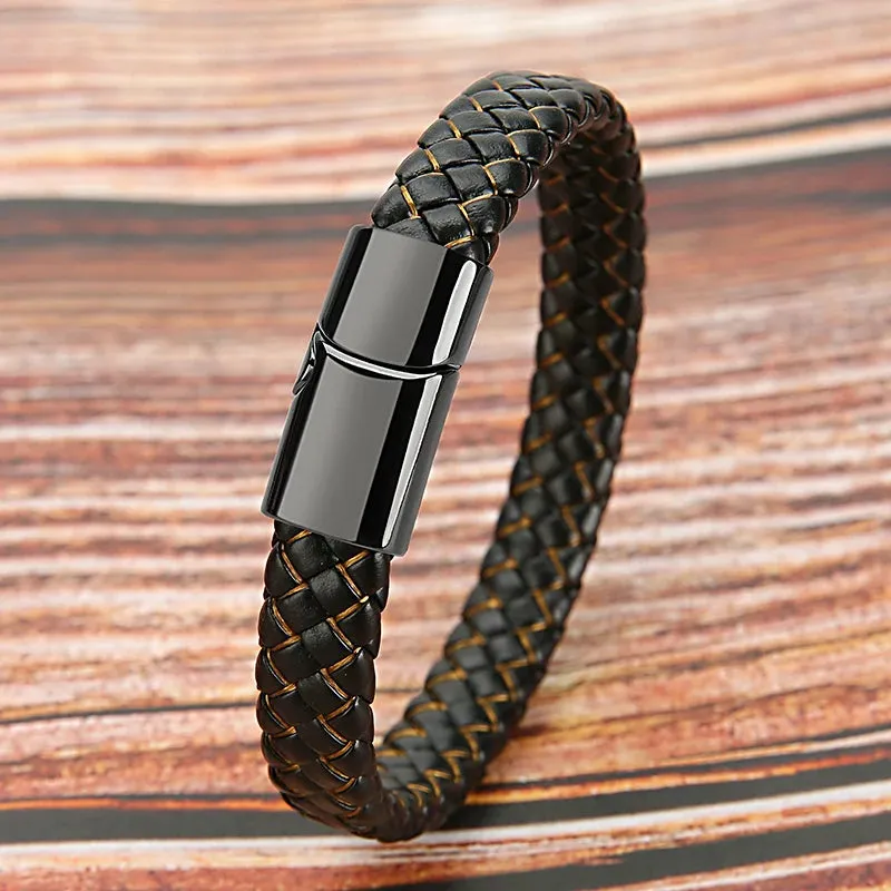 Mibrow Vintage Braided Leather Bracelet for Men Women Metal Magnetic Clasps Bracelets Punk Charm Men Fashion Jewelry