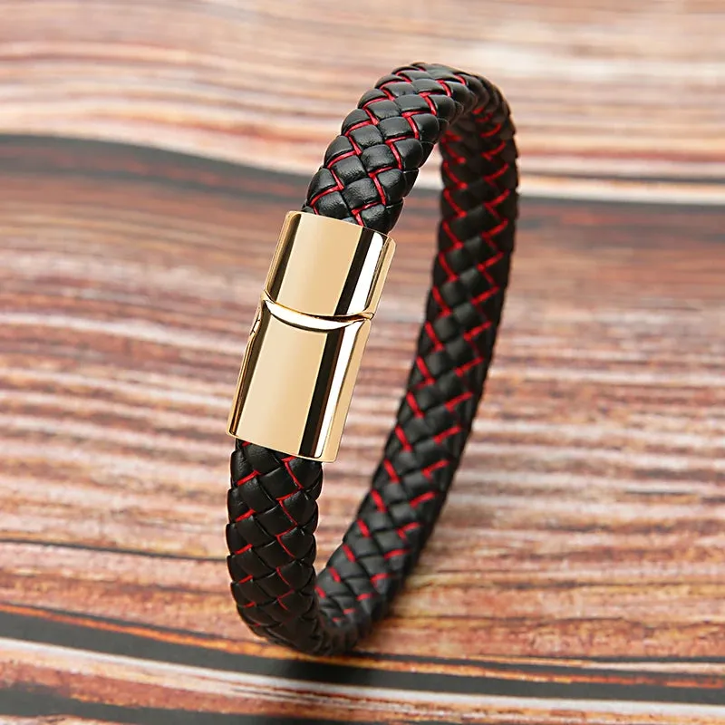 Mibrow Vintage Braided Leather Bracelet for Men Women Metal Magnetic Clasps Bracelets Punk Charm Men Fashion Jewelry