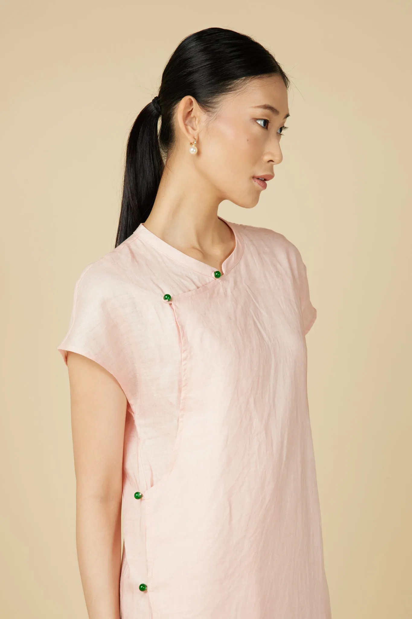 Minimalist Cheongsam Dress in Light Pink