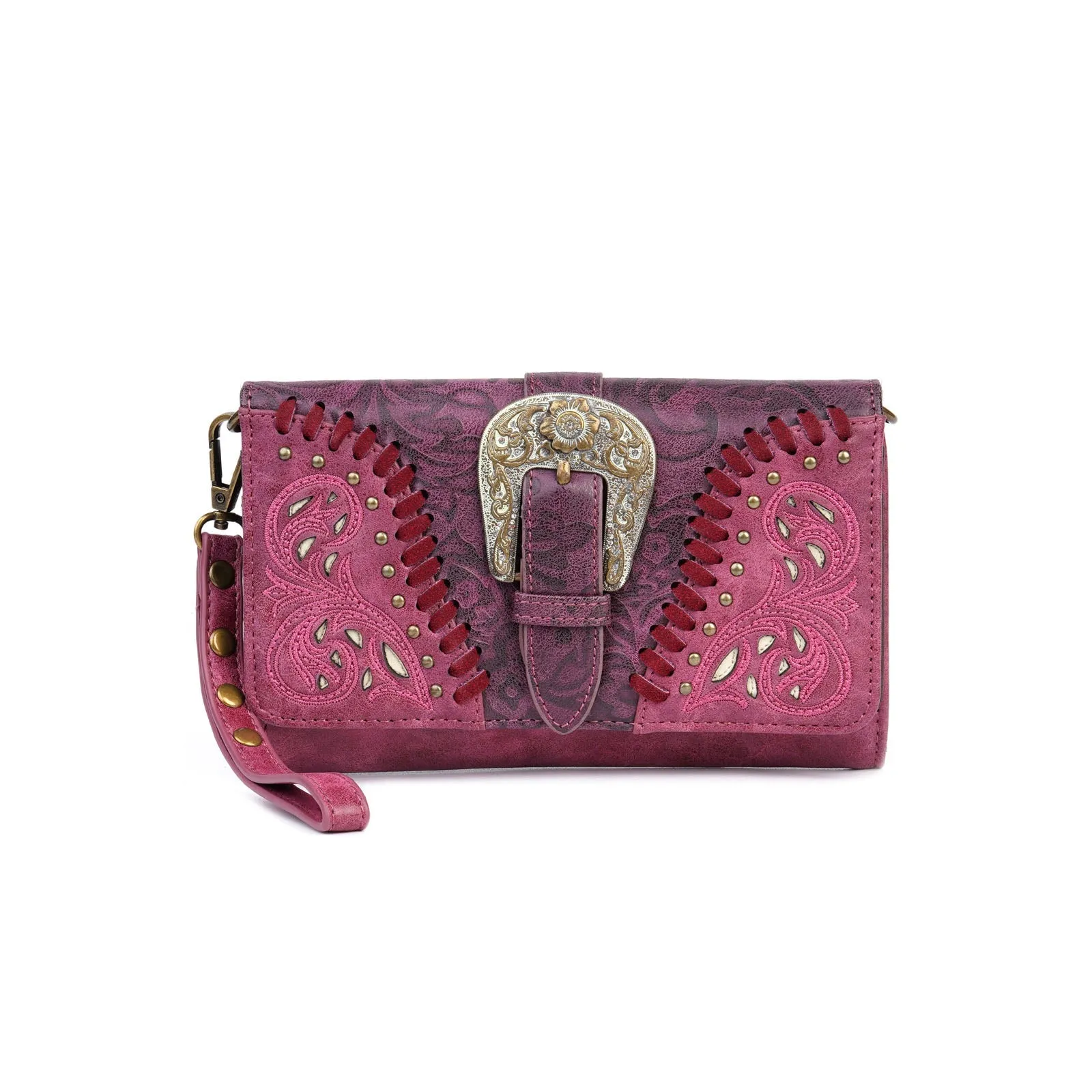 Montana West Cut-out Western Floral Buckle Crossbody Wallet