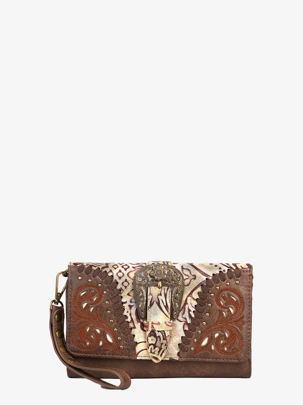 Montana West Cut-out Western Floral Buckle Crossbody Wallet