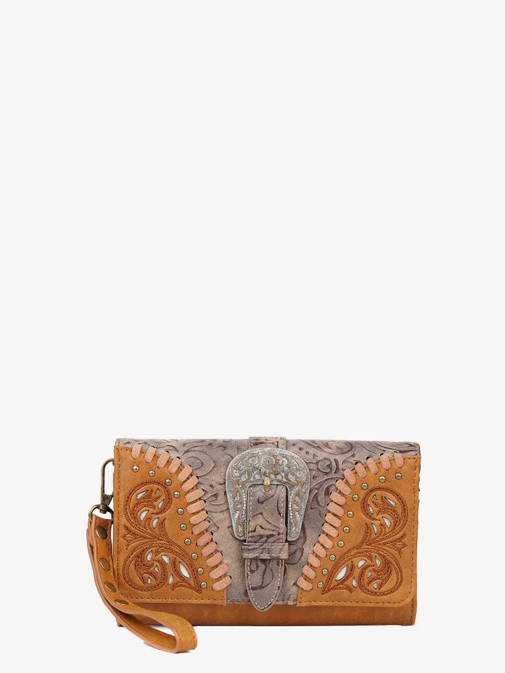 Montana West Cut-out Western Floral Buckle Crossbody Wallet