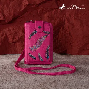 Montana West Embroidered Feather Crossbody Phone Wallet