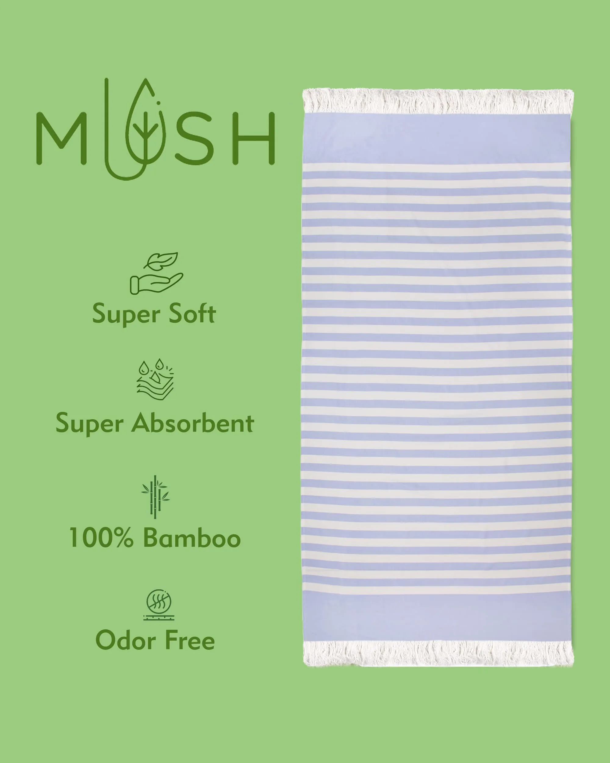 Mush 100% Bamboo Light Weight & Ultra-Compact Turkish Towel Super Soft, Absorbent, Quick Dry,Anti-Odor Bamboo Towel for Bath,Travel,Gym, Swim and Workout (2, Ice melt Blue & Yellow)