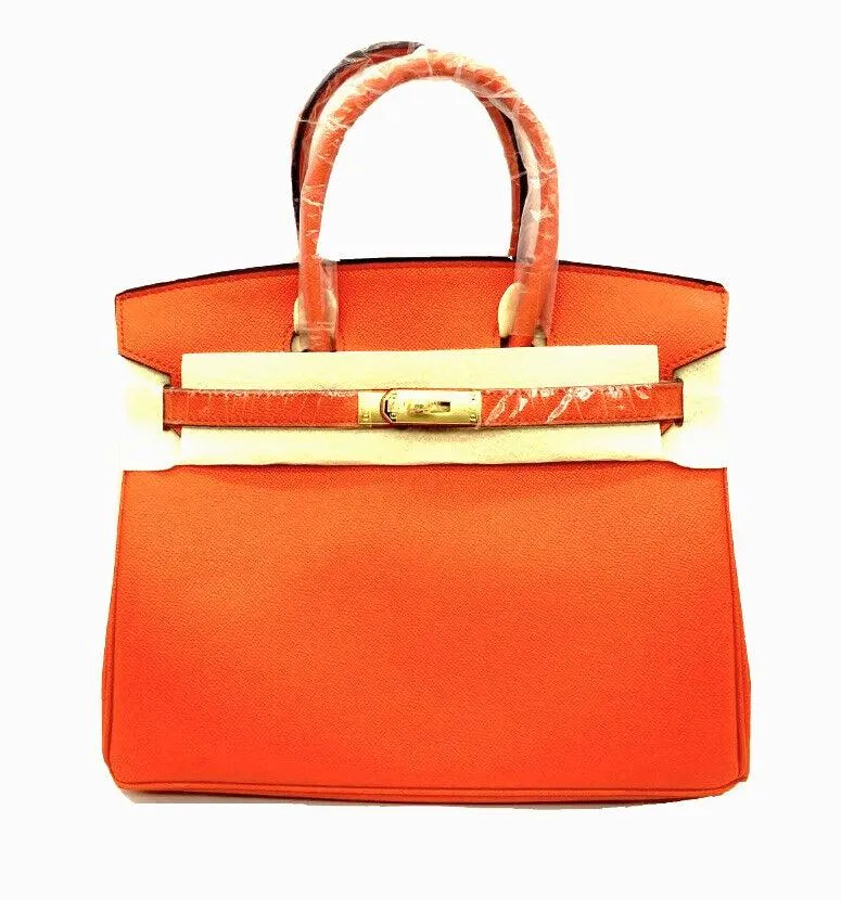 Orange Leather Cowhide Handbag