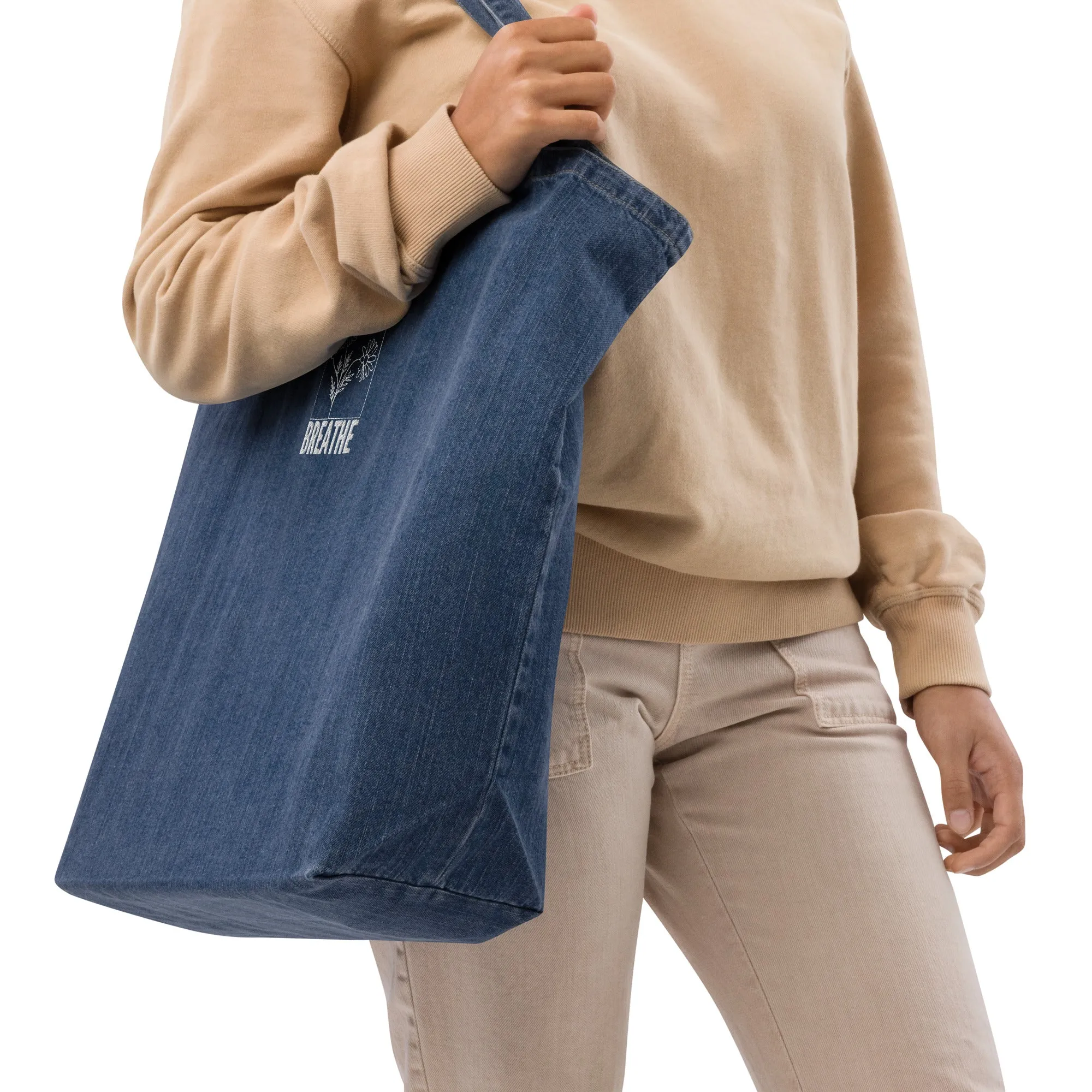 Organic denim tote bag