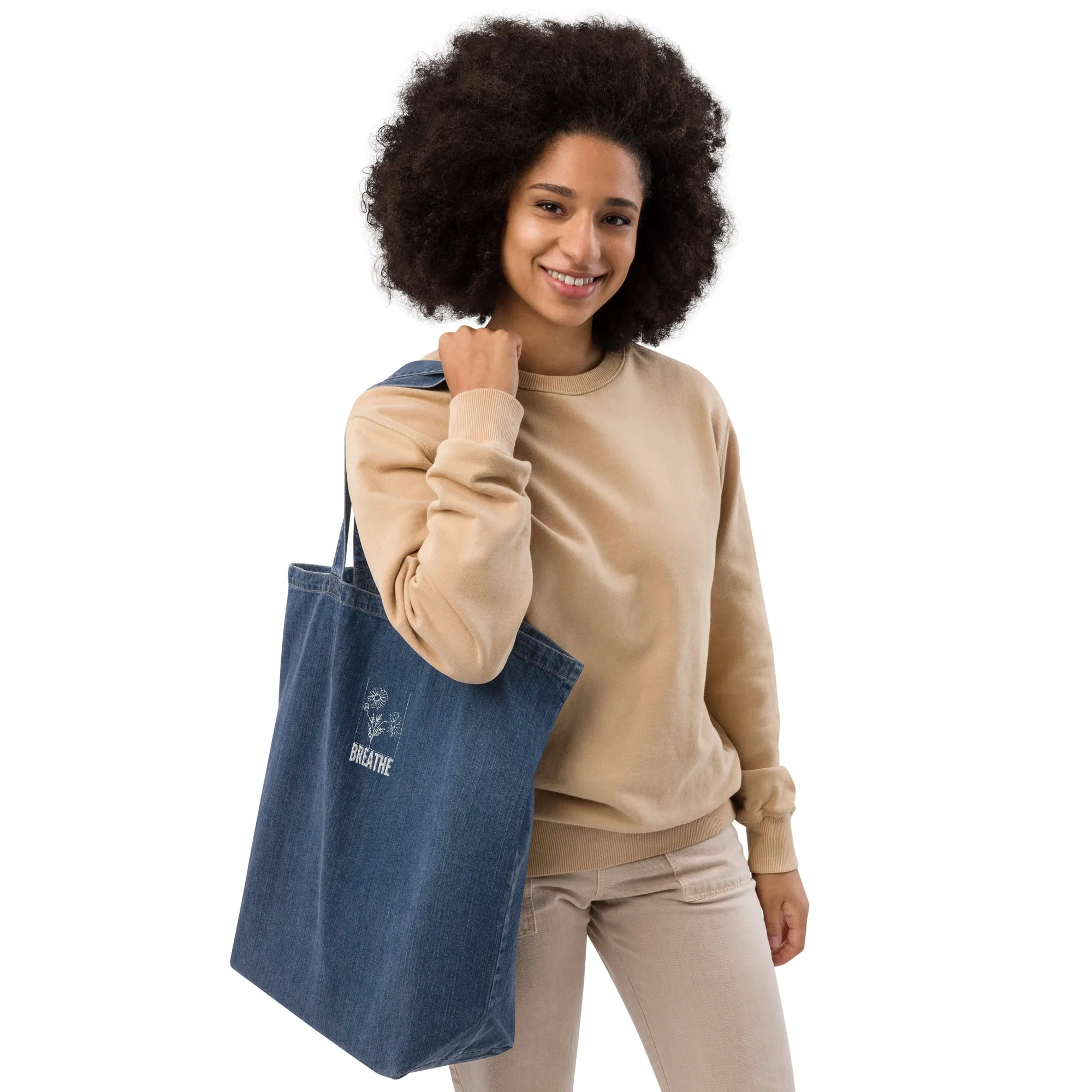 Organic denim tote bag