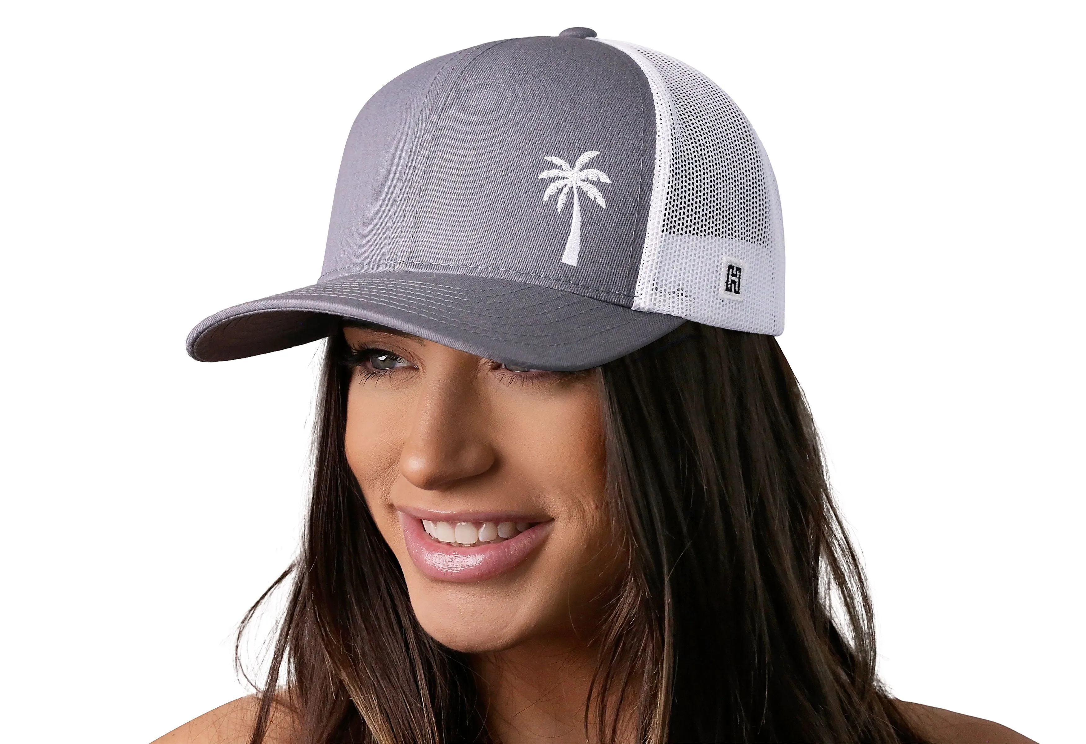 Palm Tree Trucker Hat  |  Gray White Island Snapback