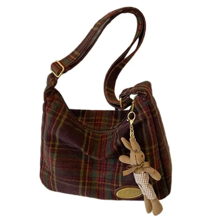 Preppy Style Plaid Shoulder Bag