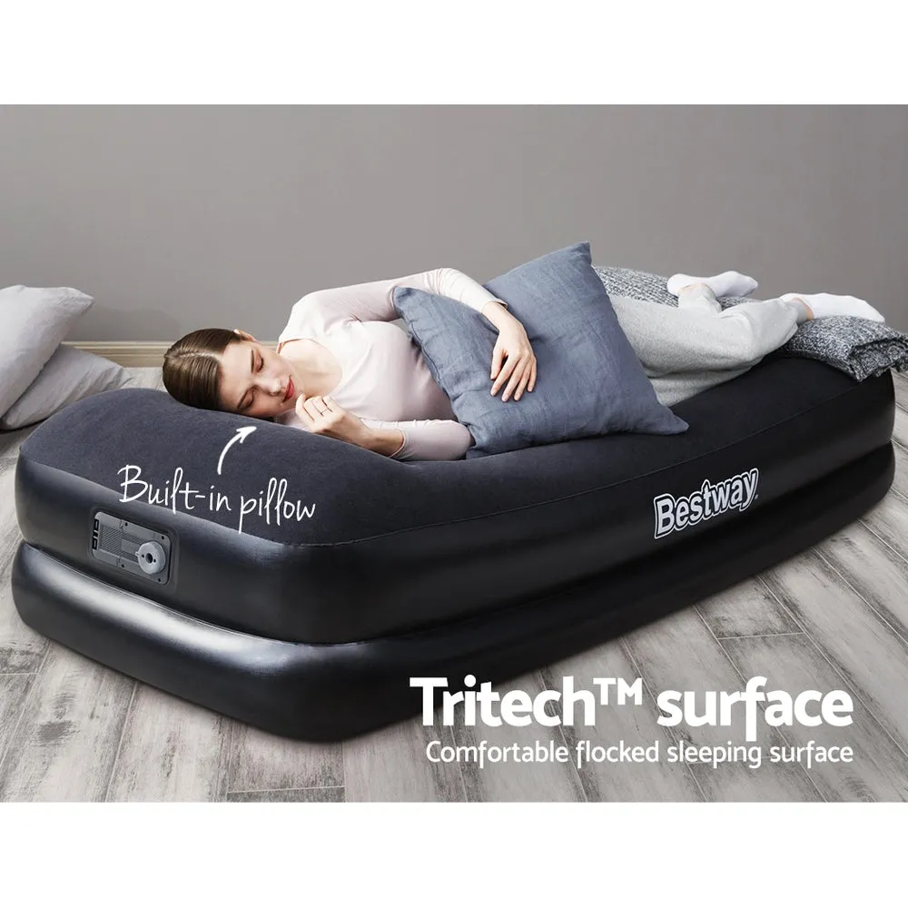 Quick-Inflate Black Single Air Mattress with Built-In Pump Bestway