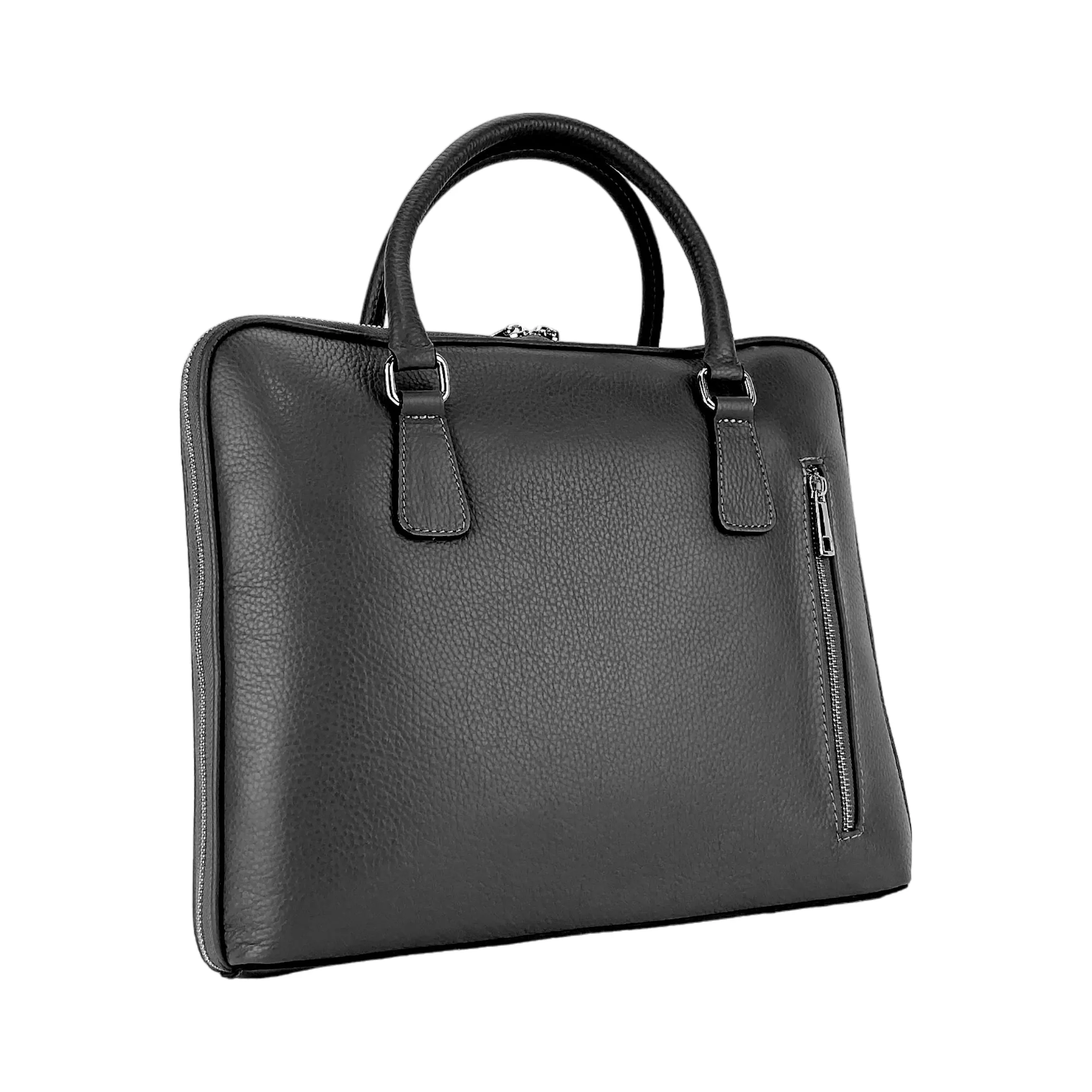 RB1019A | Unisex Business Briefcase in Genuine Leather Made in Italy with removable shoulder strap. Attachments with shiny nickel metal snap hooks - Black color - Dimensions: 37 x 29 x 6.5 cm