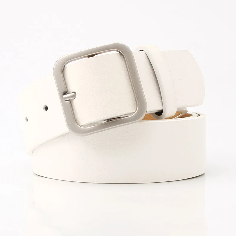 Retro Simple All-Match Square Buckle PU Leather Popular Belt for Women