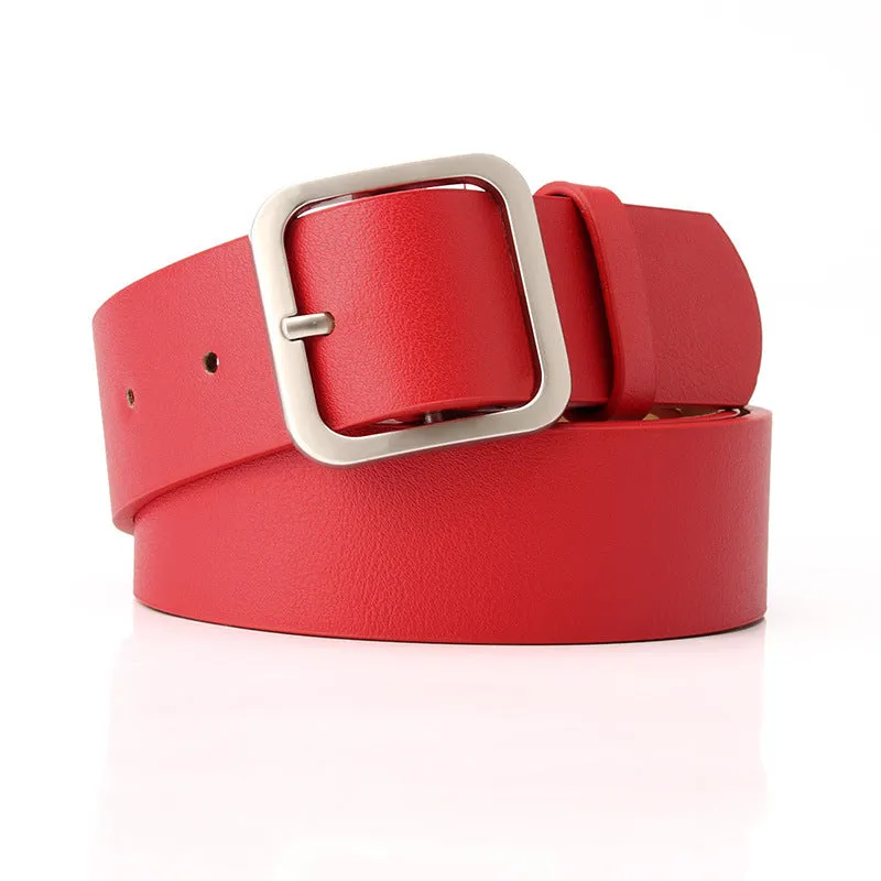 Retro Simple All-Match Square Buckle PU Leather Popular Belt for Women