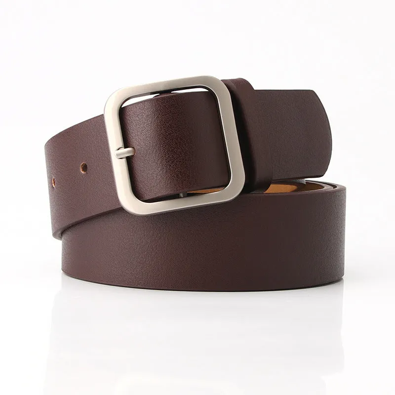 Retro Simple All-Match Square Buckle PU Leather Popular Belt for Women