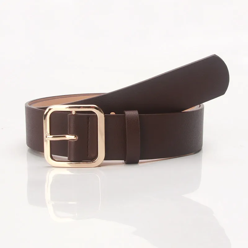 Retro Simple All-Match Square Buckle PU Leather Popular Belt for Women