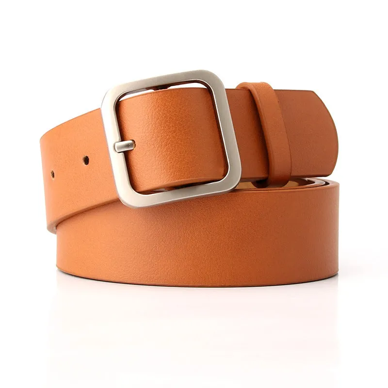 Retro Simple All-Match Square Buckle PU Leather Popular Belt for Women