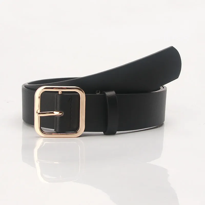 Retro Simple All-Match Square Buckle PU Leather Popular Belt for Women