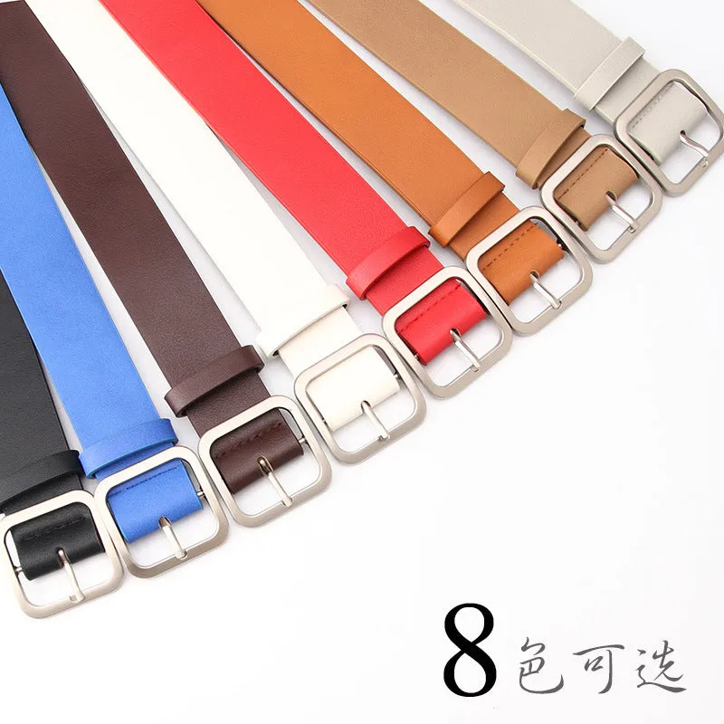 Retro Simple All-Match Square Buckle PU Leather Popular Belt for Women