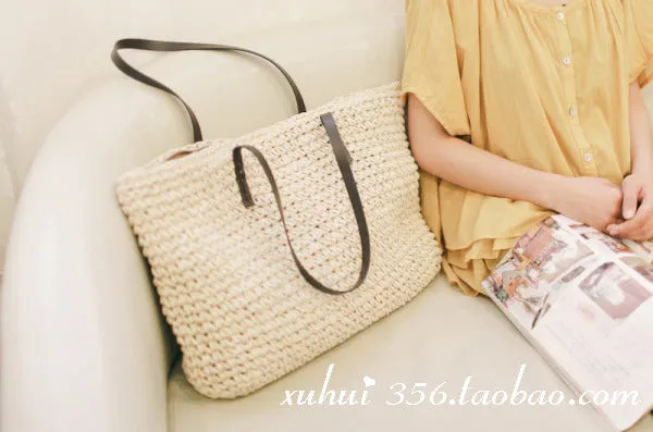 Straw Woven Bag New Beach Weaving Straw Bag Women's Shoulder Bag Japanese and Korean Simple Leisure Vacation Travel Fashion