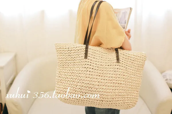 Straw Woven Bag New Beach Weaving Straw Bag Women's Shoulder Bag Japanese and Korean Simple Leisure Vacation Travel Fashion