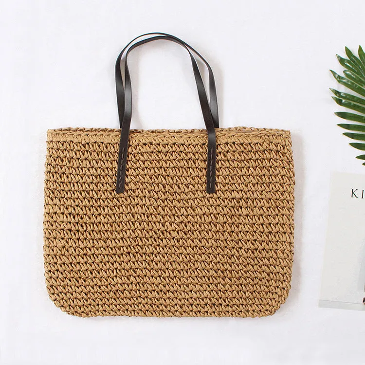 Straw Woven Bag New Beach Weaving Straw Bag Women's Shoulder Bag Japanese and Korean Simple Leisure Vacation Travel Fashion