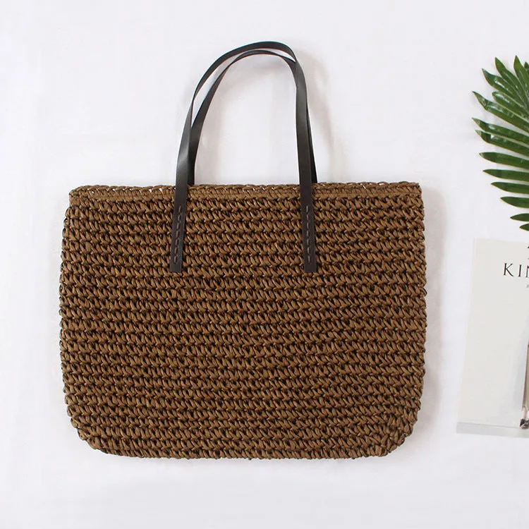 Straw Woven Bag New Beach Weaving Straw Bag Women's Shoulder Bag Japanese and Korean Simple Leisure Vacation Travel Fashion