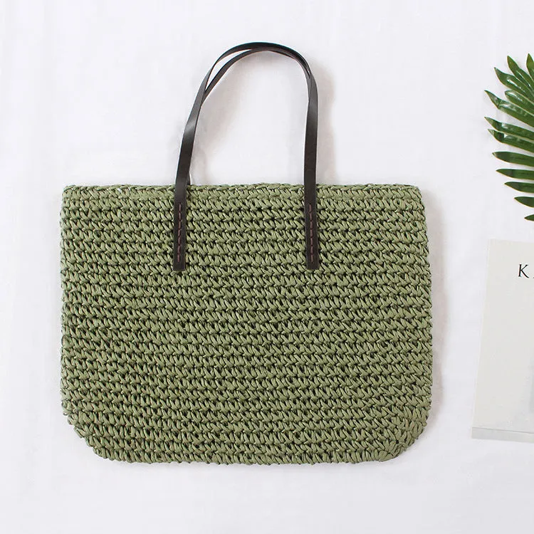 Straw Woven Bag New Beach Weaving Straw Bag Women's Shoulder Bag Japanese and Korean Simple Leisure Vacation Travel Fashion