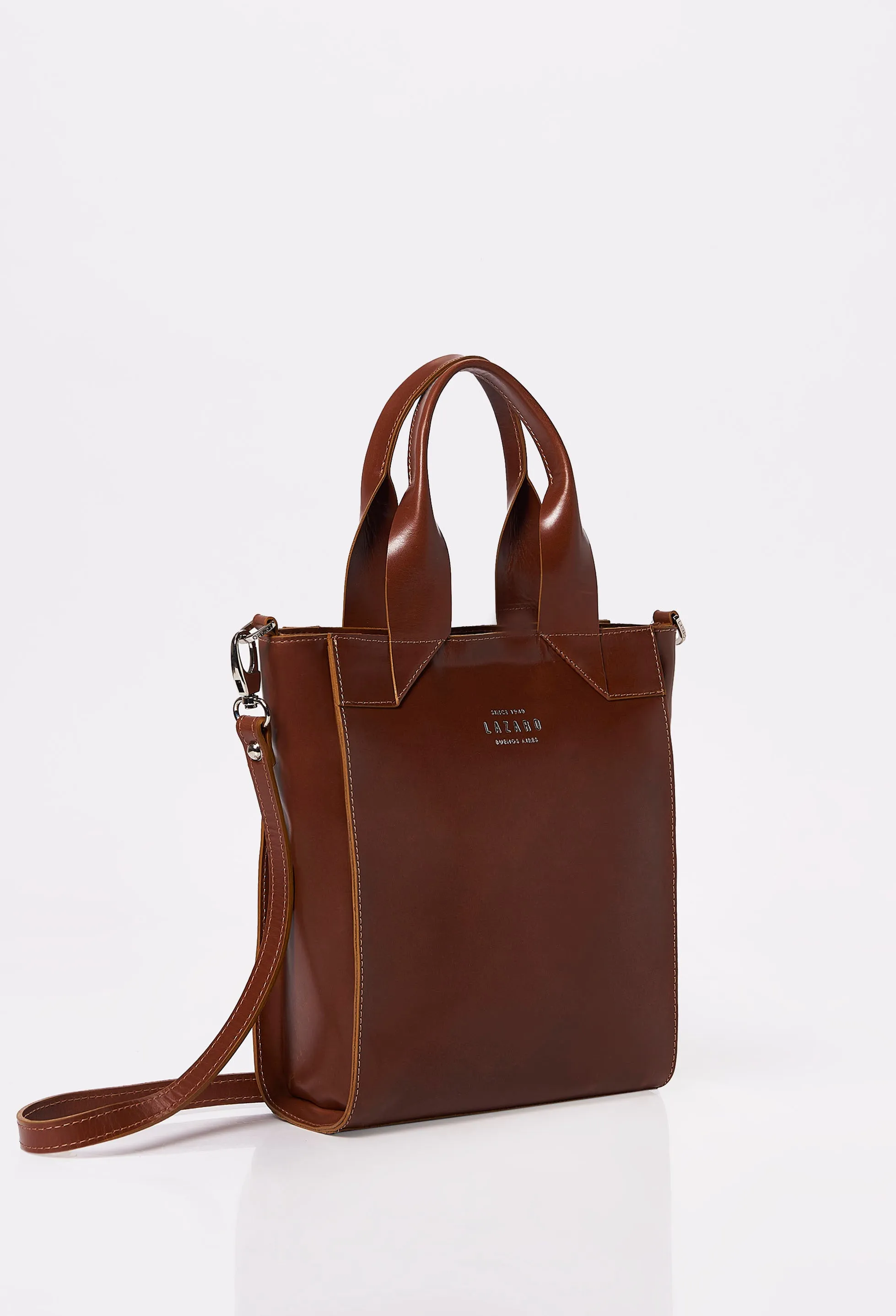 Tan Leather Mini Tote Bag 'Lambro'