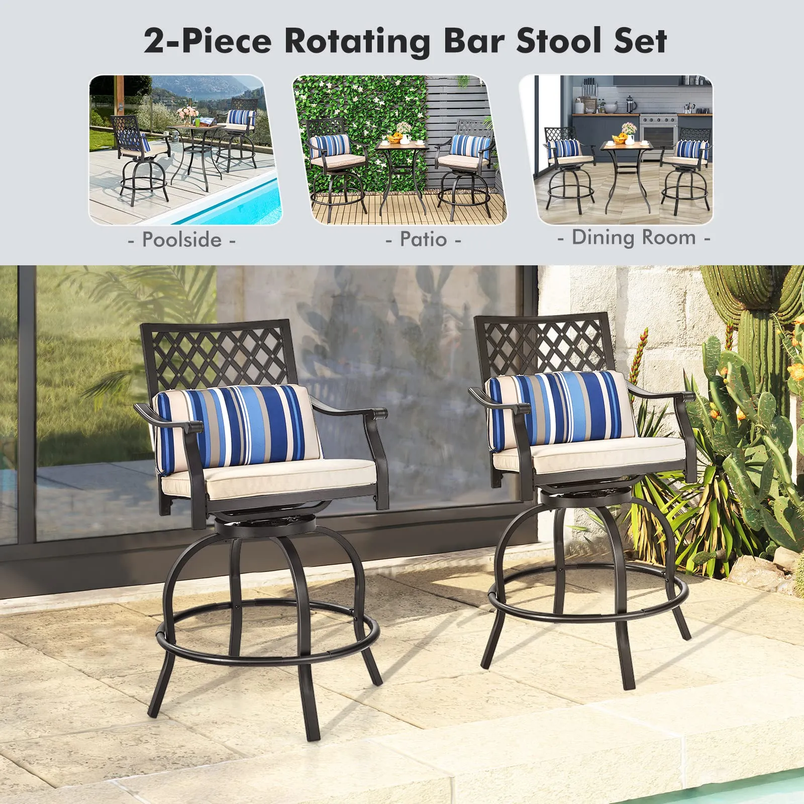 Tangkula Outdoor Bar Height Chair Set, Ergonomic Swivel Chairs with Comfortable Armrest