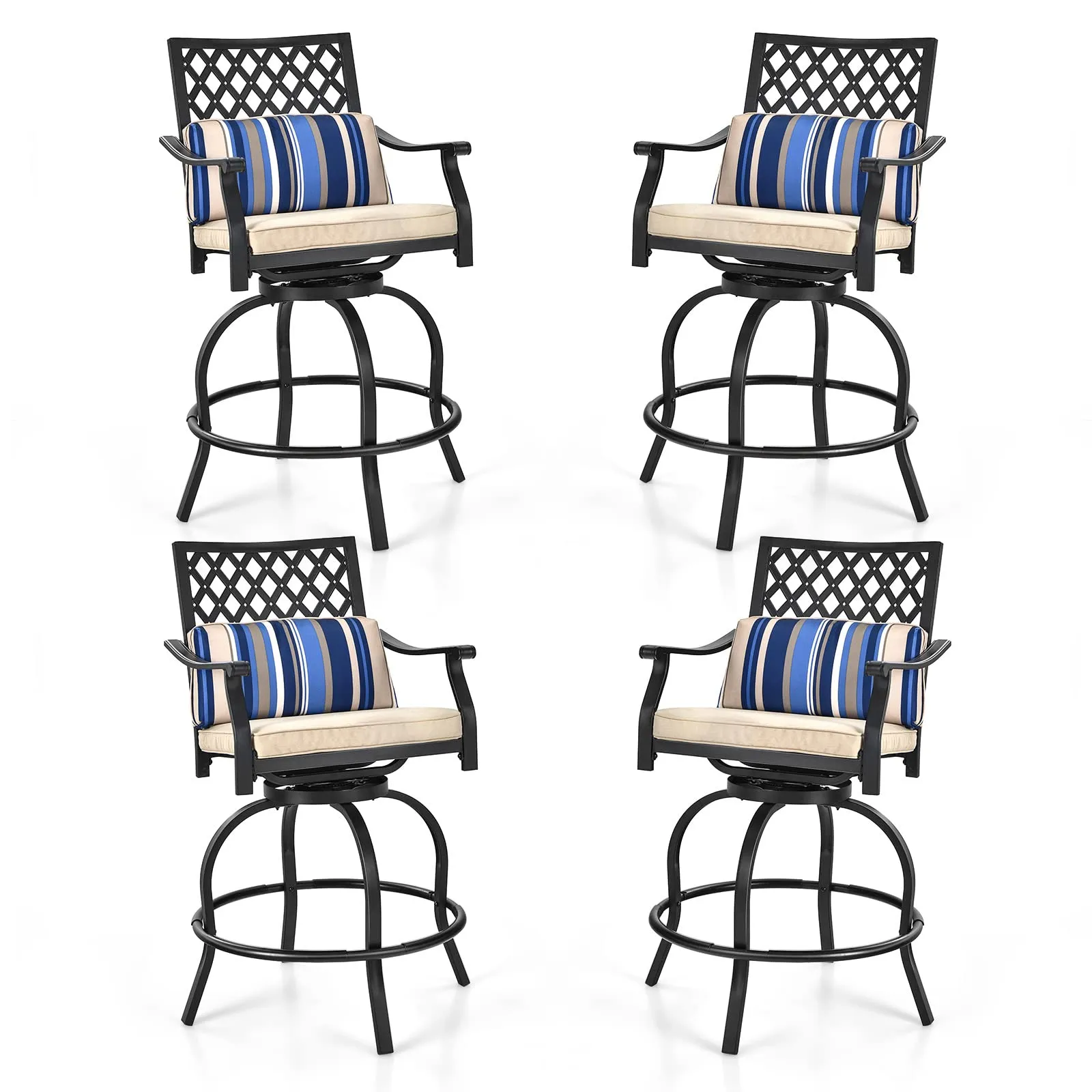 Tangkula Outdoor Bar Height Chair Set, Ergonomic Swivel Chairs with Comfortable Armrest