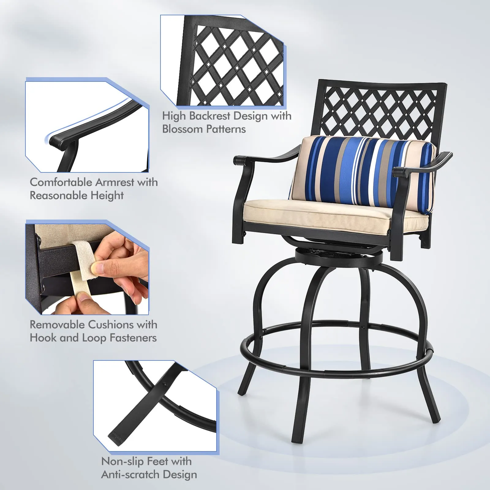 Tangkula Outdoor Bar Height Chair Set, Ergonomic Swivel Chairs with Comfortable Armrest