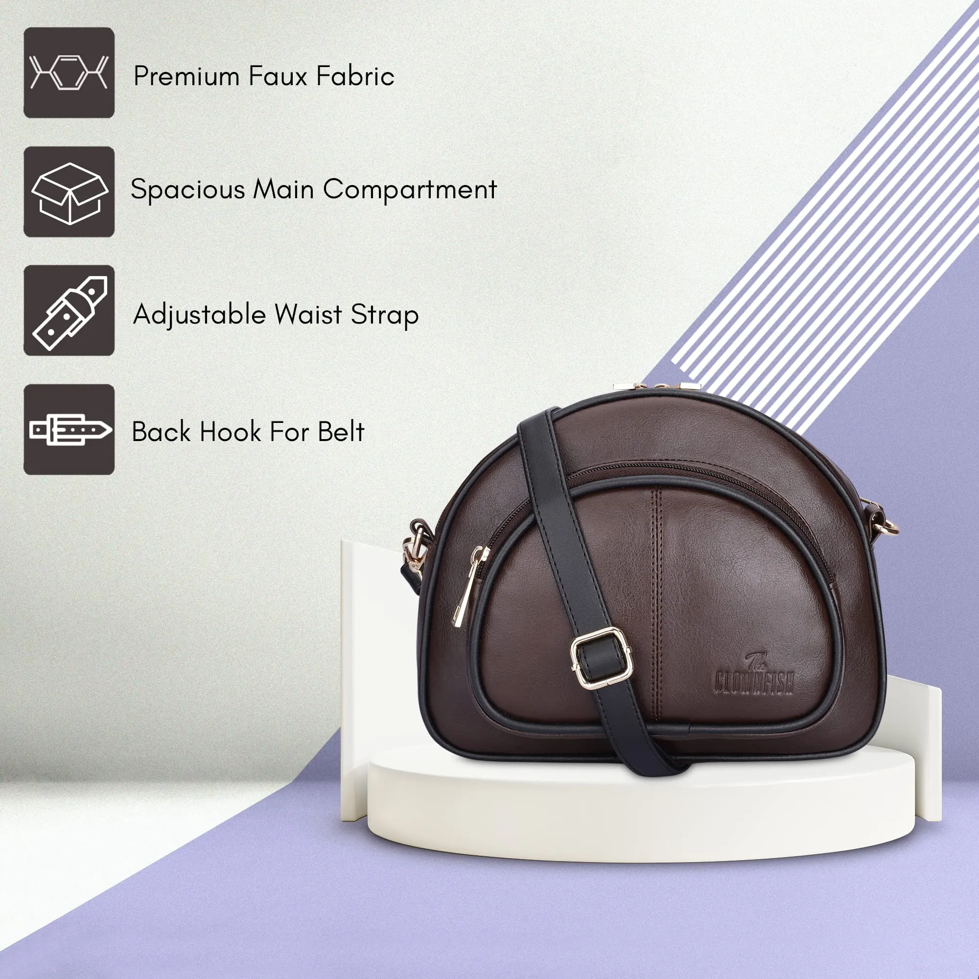 The Clownfish Zoey Faux Leather Waist Bag Travel Pouch Crossbody Sling Bag with Adjustable Belt (Chocolate Brown)