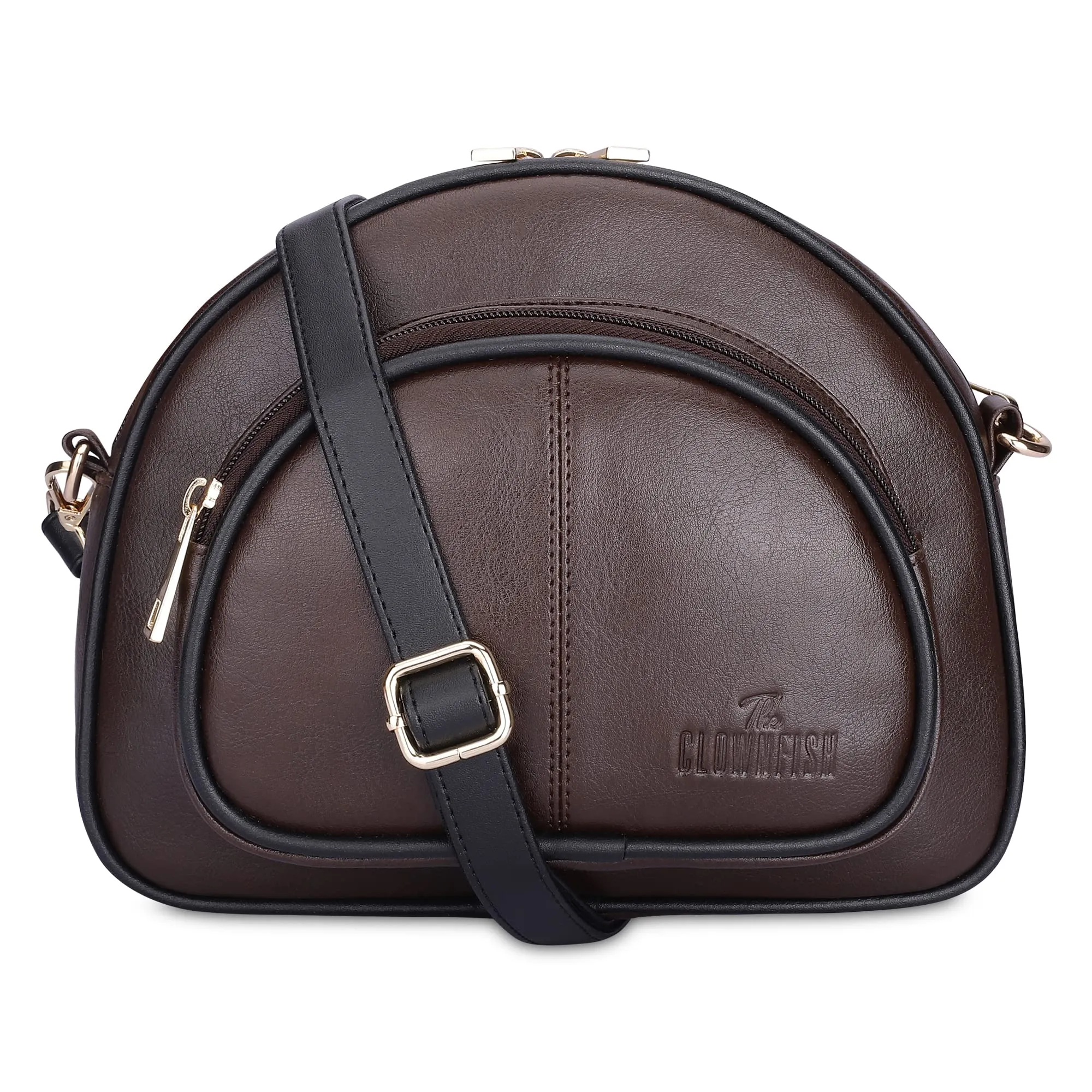 The Clownfish Zoey Faux Leather Waist Bag Travel Pouch Crossbody Sling Bag with Adjustable Belt (Chocolate Brown)