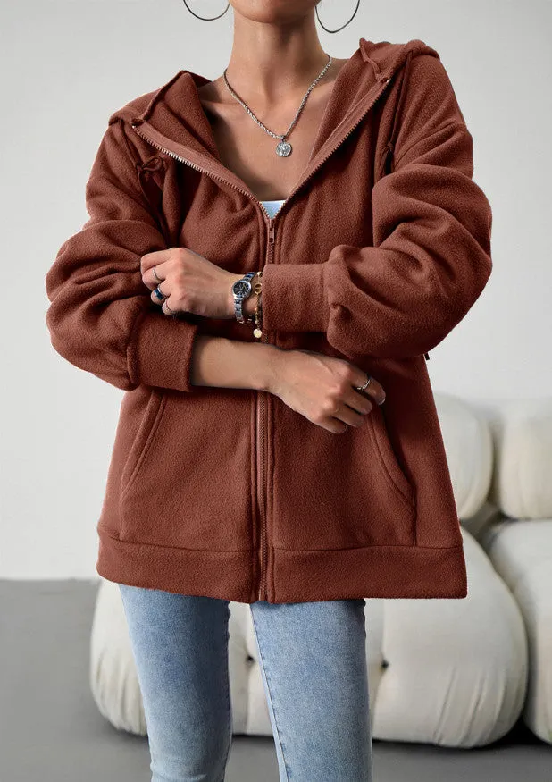 Trendy Solid Color Hooded Cardigan Jacket