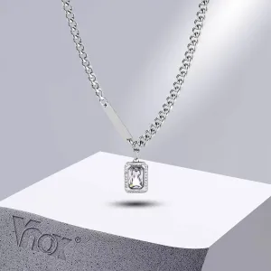 Vnox Simple Geometric Necklace for Men Women, Never Fade Stainless Steel Cuban Chain Collar, Big Square Zorconia Stone Pendant