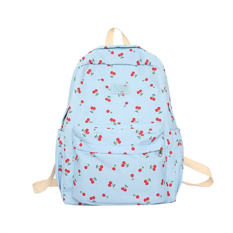 Wenkouban New Girl Cherry Floral Travel Book Backpack Women Trendy Print School Bag Female Laptop College Backpack Fashion Lady Kawaii Bag