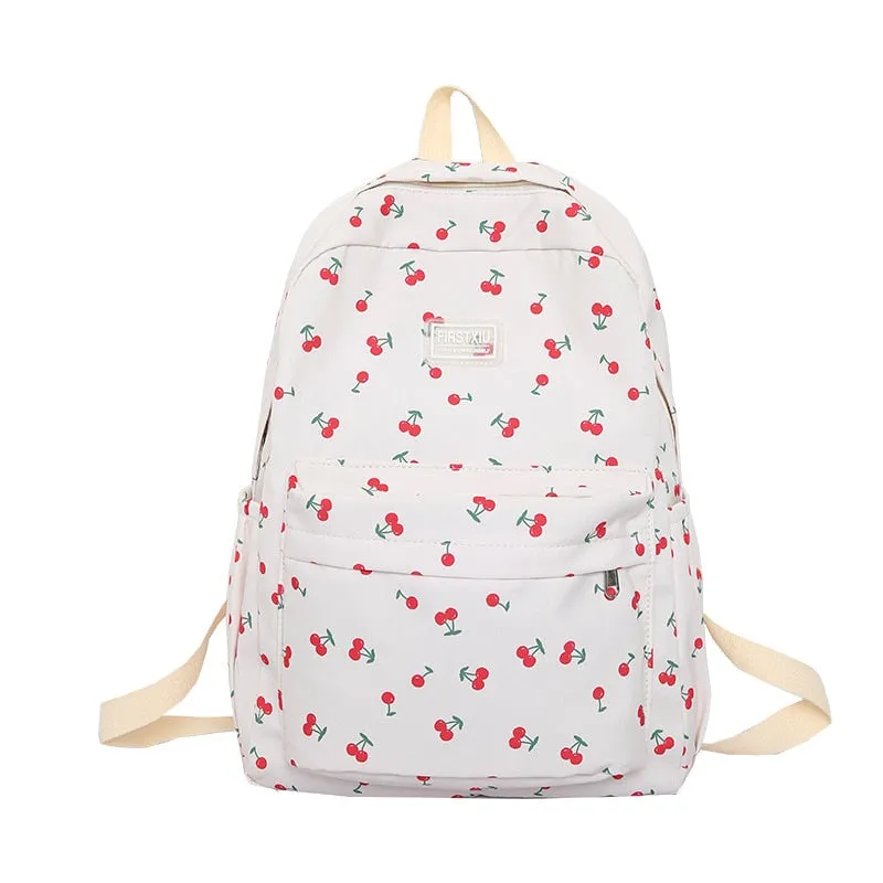 Wenkouban New Girl Cherry Floral Travel Book Backpack Women Trendy Print School Bag Female Laptop College Backpack Fashion Lady Kawaii Bag