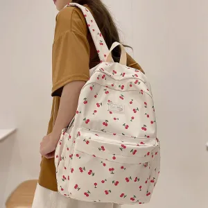 Wenkouban New Girl Cherry Floral Travel Book Backpack Women Trendy Print School Bag Female Laptop College Backpack Fashion Lady Kawaii Bag