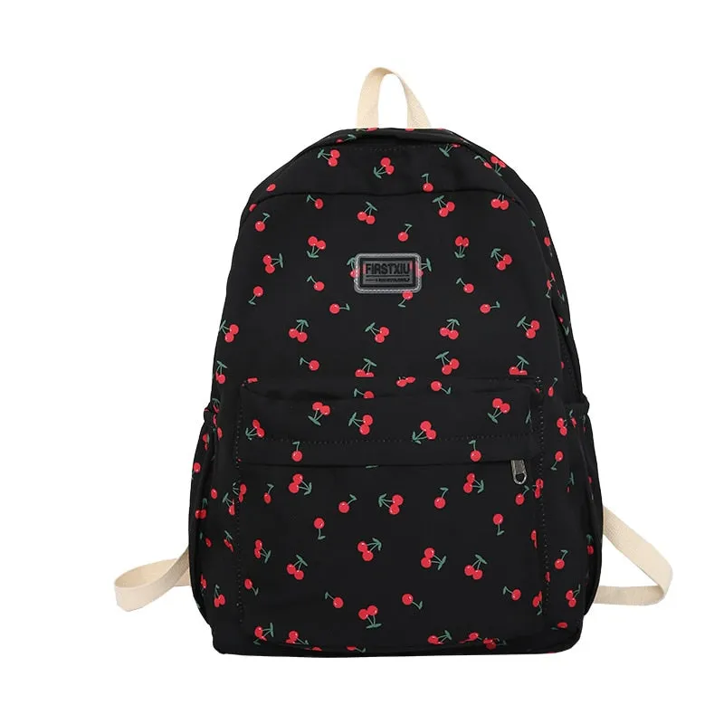 Wenkouban New Girl Cherry Floral Travel Book Backpack Women Trendy Print School Bag Female Laptop College Backpack Fashion Lady Kawaii Bag