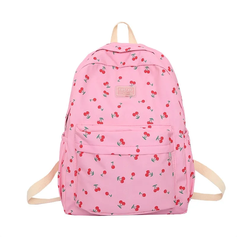 Wenkouban New Girl Cherry Floral Travel Book Backpack Women Trendy Print School Bag Female Laptop College Backpack Fashion Lady Kawaii Bag