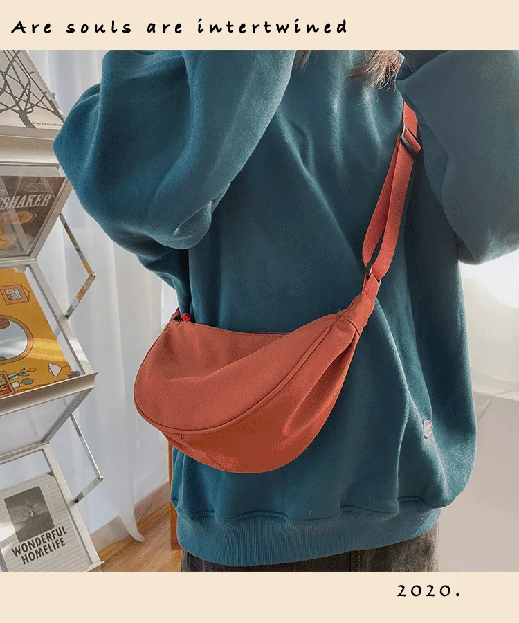 Wenkouban  nylon messenger bag women's new trendy dumpling bag lightweight small shoulder bag armpit bag simple shoulder canvas bag