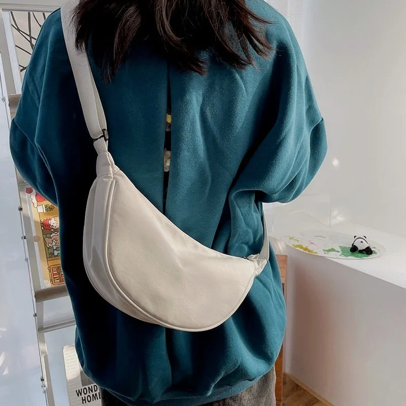 Wenkouban  nylon messenger bag women's new trendy dumpling bag lightweight small shoulder bag armpit bag simple shoulder canvas bag